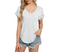 Top da donna con scollo a V | T-shirt da donna a maniche corte in tinta unita | Camicette casual larghe con tasca sul petto | Basic Summer Soft Traspirante Versatile Abbigliamento quotidiano Top base