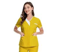 Top da donna con scollo a V, tuta sanitaria per infermieri del Regno Unito, uniformi massaggiatrici, top chirurgici a tema natalizio, assistenti e personale della clinica cosplay di Halloween (giallo