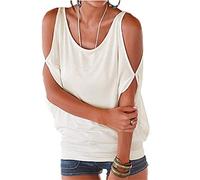 Top da donna con spalle scoperte Camicetta a maniche corte allentata T-shirt con scollo a V di base T-shirt casual a pipistrello larghe Estate allentata girocollo manica corta Pullover Tunica Tee