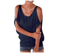 Top da donna con spalle scoperte Camicetta a maniche corte allentata T-shirt con scollo a V di base T-shirt casual a pipistrello larghe Estate allentata girocollo manica corta Pullover Tunica Tee