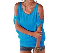 Top da donna con spalle scoperte Camicetta a maniche corte allentata T-shirt con scollo a V di base T-shirt casual a pipistrello larghe Estate allentata girocollo manica corta Pullover Tunica Tee