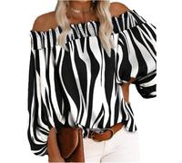 Top da donna con spalle scoperte Camicette a maniche lunghe estive Camicia stampata Top con spalle scoperte T-shirt a righe Camicie casual con scollo a barca a righe sexy in chiffon con una spalla