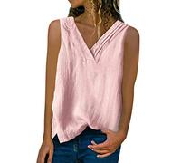 Top da donna, elegante, da donna, in lino, con scollo a V, senza maniche, camicetta casual da donna (rosa 5XL)