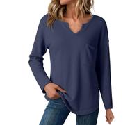 Top da Donna fluida Maglietta da Donna con Scollo a V Top alla Moda, Motivo a Scacchiera, Camicia a Maniche Lunghe, Colore Puro, Maglietta con Tasche Portatili, Camicia Autunnale, Camicetta