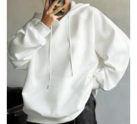 Top da donna in cotone bianco, felpa basic con cappuccio dalla vestibilità ampia, adatta per la primavera e l'autunno, tessuto di cotone morbido e traspirante con spalle scese e maniche lunghe. L,M,S,