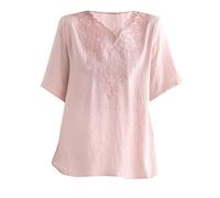 Top da donna in cotone e lino 2025 camicie estive a mezza manica girocollo allentato casual boho top vintage ricamati camicette, 1d-rosa, M