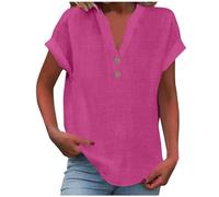 Top da donna in cotone e lino, camicia da donna tipo lino, camicia da vacanza, scollo a V, tunica top manica ad aletta maglietta a maniche corte camicetta estiva oversize leggera camicia per uscire