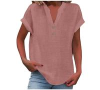 Top da donna in cotone e lino, camicia da donna tipo lino, camicia da vacanza, scollo a V, tunica top manica ad aletta maglietta a maniche corte camicetta estiva oversize leggera camicia per uscire