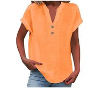 Top da donna in cotone e lino, camicia da donna tipo lino, camicia da vacanza, scollo a V, tunica top manica ad aletta maglietta a maniche corte camicetta estiva oversize leggera camicia per uscire