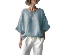 Top da donna in cotone e poliestere, con maniche a sette quarti, girocollo, tinta unita, elasticizzato, traspirante, estivo, moda per vacanze all'aperto e yoga (M blu)