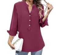 Top da donna in cotone lino camicia a collo alto camicette e camicette da donna di grandi dimensioni camicetta tinta unita con bottone alto manica lunga top leggero abbigliamento leggero loungewear