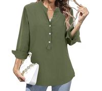Top da donna in cotone lino camicia a collo alto camicette e camicette da donna di grandi dimensioni camicetta tinta unita con bottone alto manica lunga top leggero abbigliamento leggero loungewear