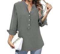 Top da donna in cotone lino camicia a collo alto camicette e camicette da donna di grandi dimensioni camicetta tinta unita con bottone alto manica lunga top leggero abbigliamento leggero loungewear