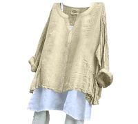 Top da donna in cotone lino, camicia con scollo a V, camicette e camicette da donna, taglia grande, camicetta a maniche lunghe, camicetta giapponese top casual abbigliamento tinta unita loungewear