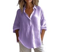 Top da donna in garza di cotone con maniche a 3/4, casual, vestibilità ampia, scollo a fascia, camicia a tunica, comoda camicetta oversize per uscite primaverili ed estive, 1B-viola., L