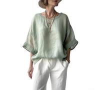 Top da donna in misto cotone e poliestere, girocollo, maniche a sette quarti, traspirante, leggero, tinta unita, elasticizzato, casual, vestibilità larga, per yoga e ciclismo (XL verde chiaro)