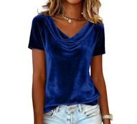 Top da donna in velluto a maniche corte casual sciolto tinta unita swing collare t-shirt elegante camicetta per feste feste uso quotidiano taglia L a 5xl vino rosso (5XL blu)