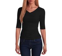 Top da donna Luxe Organic Pima con scollo a V, mezza manica per l'estate, Nero , XXL/....