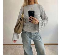 Top da donna minimalista ed elegante con righe a contrasto, vita aderente, casual, per appuntamenti e street wear, stile quiet luxury L,M,S,XL,XS,XXSA strisceTessuto in maglia