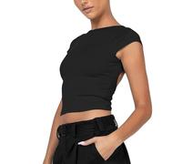 Top da donna per feste con schiena scoperta, sexy, aderente, senza pancia, senza maniche, a tunica, per adolescenti, ragazze, in tinta unita, basic, Aa-nero., L