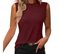 Top da donna plissettato con ricamo con occhiello estivo primavera orlo curvo 2025 casual manica ad aletta magliette alla moda per vacanze al mare, 1b-rosso, M