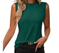 Top da donna plissettato con ricamo con occhiello estivo primavera orlo curvo 2025 casual manica ad aletta magliette alla moda per vacanze al mare, 1b-verde, L