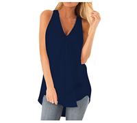 Top da donna Plus Size allentato scollo a V chiffon senza maniche canotta casual da ciclismo, Blu scuro, 5XL