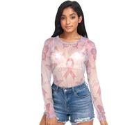 Top da donna trasparente, cancro al seno sopravvissuto farfalla farfalle, maglia manica lunga trasparente top S, Farfalle Farfalle Sopravvissute Tumori al seno, M