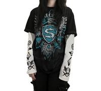 Top da donna vintage gotico con stampa Hawk maglietta a due pezzi per ragazze adolescenti abbigliamento emo Y2K E-Girls t-shirt alternativa, Blu, L