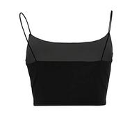 Top da donna Y2K - Canotta da donna in cotone con spalline sottili e reggiseno integrato, canottiera casual corta, canottiere sottile estive, top a U in tinta unita, top slim fit, 5XL, Nero , XS