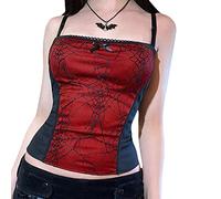 Top da donna Y2k Gothic Crop Top Spaghetti Top in pizzo per ragazze E Goth Punk Camisole Senza Maniche Aesthetic Camis Emo Grunge Outfit, Colore: rosso, L