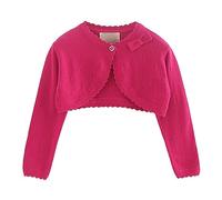 Top da ragazza primavera/tinta unita maniche lunghe pizzo singolo fiocco cardigan festa compleanno scuola gatto maglietta ragazza, rosa intenso, 12-18 Monate