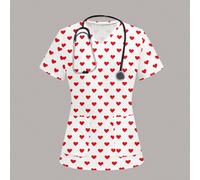 Top da scrub da donna, stampa a cuori, adatto per il lavoro e il pendolarismo, ospedale per animali domestici L,M,S,XL,XS,XXL,XXS,XXXL,XXXXLStampa CasualeTessuto in maglia