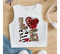 Top da serbatoio senza maniche semplice casual per ragazza Tween con stampa d'amore, collo tondo, estate 8Y,9Y,10Y,11Y,12YGeometrico,Cuore,Lettere,Motivo strutturatoTessuto in maglia