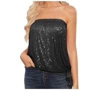 Top da spiaggia da donna 2025 senza spalline Glitter Y2K top a fascia per uscire con spalline vestiti senza schienale Cami Off Spalle Club Bustier Date Night Party Off The Shoulder Tube Top, Nero