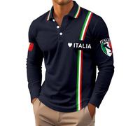 Top da uomo a maniche lunghe, streetwear, casual, con bandiera italiana, stampa casual, scollo rotondo, leggero, da uomo, vintage, da palestra, tinta unita, vestibilità regolare, O blu navy, XXL
