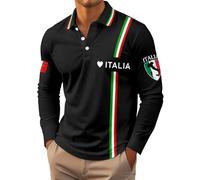 Top da uomo a maniche lunghe, streetwear, casual, con bandiera italiana, stampa casual, scollo rotondo, leggero, da uomo, vintage, da palestra, tinta unita, vestibilità regolare, O nero., M