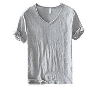 Top da uomo e adolescente, a maniche corte, slim fit, camicia per il tempo libero, grigio., L