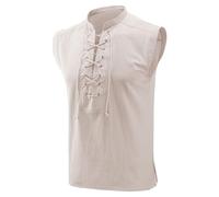 Top da uomo in lino, gilet vintage con lacci, gilet medievale, in cotone e lino, per il tempo libero, Henley Shirt da uomo, top rinascimentale, steampunk pirata, costume Viking, bianco, XXL