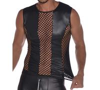 Top da uomo simile al lattice, maniche a 0/0 con inserti in rete a maglia larga., Nero , L