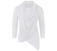Top da uomo vintage da cavaliere punk, con colletto morbido, tinta unita, stile medievale, rinascimentale, cosplay, per Halloween, giochi di ruolo, travestimento storico, bianco, L