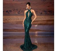 Top di lusso personalizzati AOSHABABI con paillettes, design traforato e orlo a sirena, stile aderente lungo, adatto per occasioni formali, festival musicali, gala, matrimoni, feste, feste di fine ann