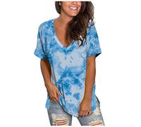 Top di Women 's Color Plus Moda Maniche Scollo a V T-shirt delle dimensioni di Blusengraden Abito Con Collant, Blu, S