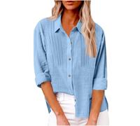 Top Donna Cotone Lino Camicette E Camicette Donna Camicia Di Grandi Dimensioni 2025 Nuova Camicetta Pieghettato Camicetta Spacco Alto Risvolto Top A Tettona Abbigliamento Tinta unita Loungewear, blu