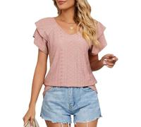 Top Donna Elegante, Camicette Estive da Donna Occhielli Maniche Corte Carine Doppio Strato Maniche Volant Stile Babydoll Scollo V Magliette Occhielli Top Casual Uscire Tutti I Giorni la Spiaggia Le