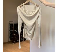 Top donna leggero manica lunga con paraorecchie in legno per moda primaverile