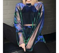 Top donna manica lunga S-L club outdoor vedere attraverso dimagrante tinta unita