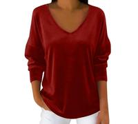 Top Donna Paillettes Scollo a V Canotta Con Paillettes Maniche Lunghe Crop Top Tinta unita Camicetta Top Sexy Vestito Festivo Gilet Elegante Y2k Abbigliamento Rave Scintillante Moda T-Shirt, rosso, M