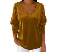 Top Donna Paillettes Scollo a V Canotta Con Paillettes Maniche Lunghe Crop Top Tinta unita Camicetta Top Sexy Vestito Festivo Gilet Elegante Y2k Abbigliamento Rave Scintillante Moda T-Shirt, cachi