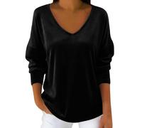 Top Donna Paillettes Scollo a V Canotta Con Paillettes Maniche Lunghe Crop Top Tinta unita Camicetta Top Sexy Vestito Festivo Gilet Elegante Y2k Abbigliamento Rave Scintillante Moda T-Shirt, Nero